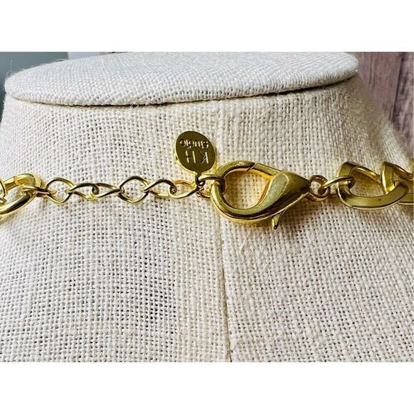 KH Studio Gold Tone Resin Green Enamel Statement Necklace Peacock-like - Picture 4 of 9